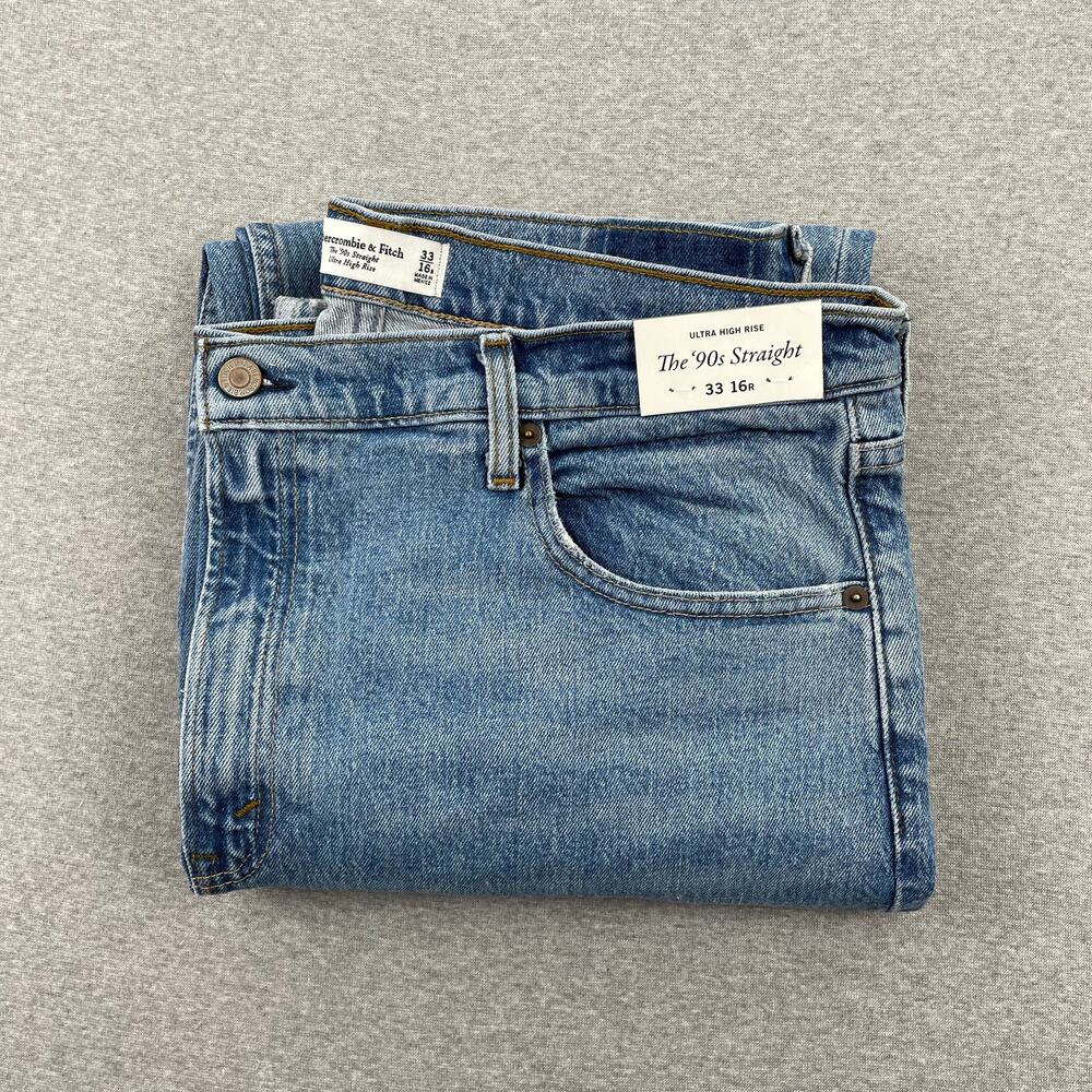 NWT Abercrombie & Fitch Ultra High Rise 90s Straight Jean 33 / 16 Medium Wash